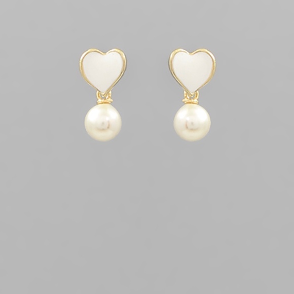 Linked Pearl & Epoxy Heart Earrings - Picture 2 of 2